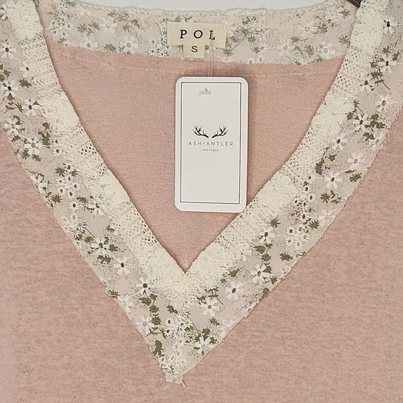 NWT POL Zinnia Pink Floral Patchwork Boho Long Sleeve Top Small - Picture 3 of 6